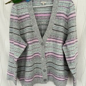 Talbots Gray and Pink Striped Cardigan